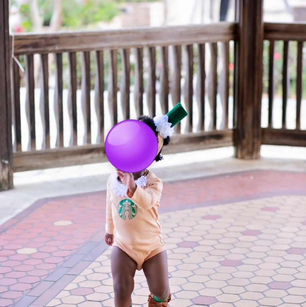 Starbucks themed leotard & "straw" hat